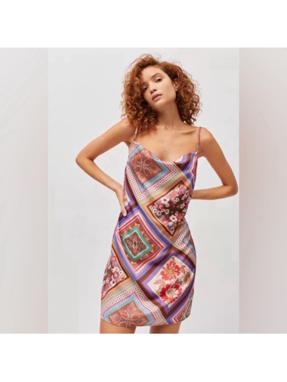 Urban Outfitters Multicolor Patchwork Slip Dress - Purple, Pink, Blue, Brown